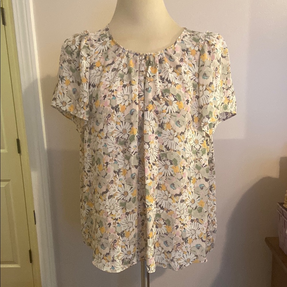 NWT LC Lauren Conrad Cream Pink Ruffled Blouse